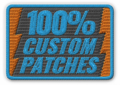 Black and teal embroidered patch: 100% Custom Patches
