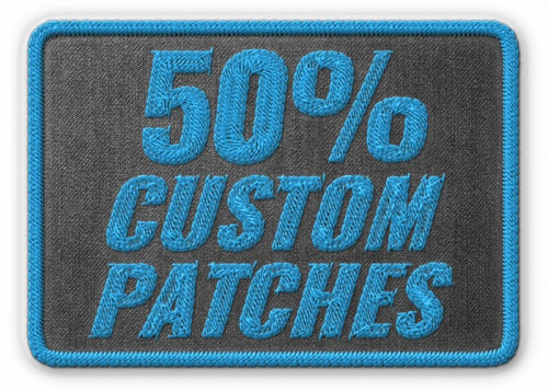 Black and teal embroidered patch: 50% Custom Patches